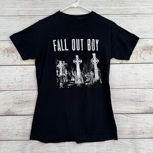 Fall Out Boy Graphic T-Shirt Mens Small Black Cemetery Crosses Band Merch